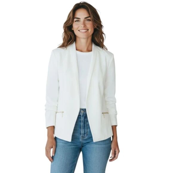 Unbranded Jackets & Blazers - Chicos Off White Zip Pockets Long Sleeve Open Front Blazer - NWT